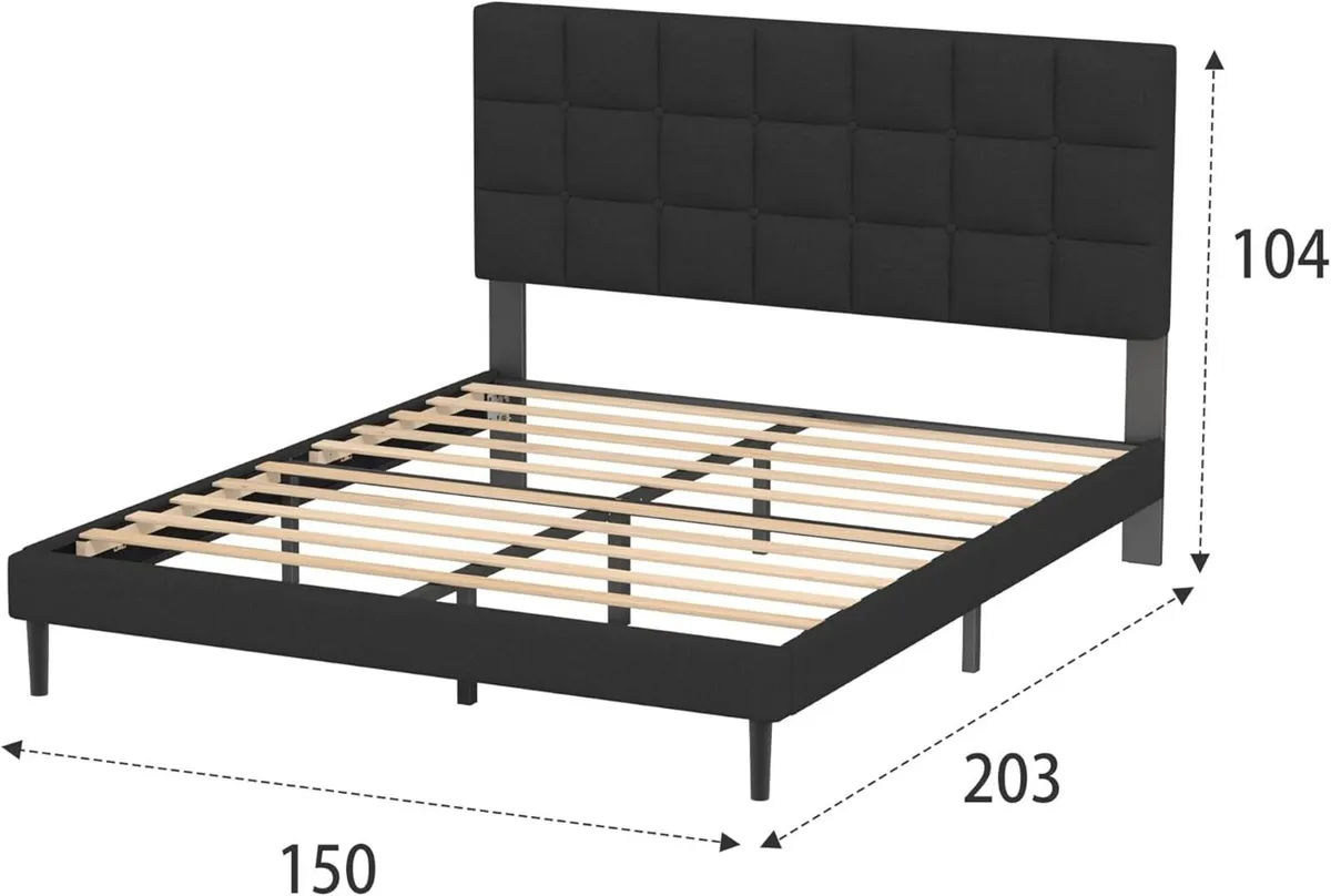 King Bed Frame Easy Assembly Sturdy Wooden Slat - Image 2