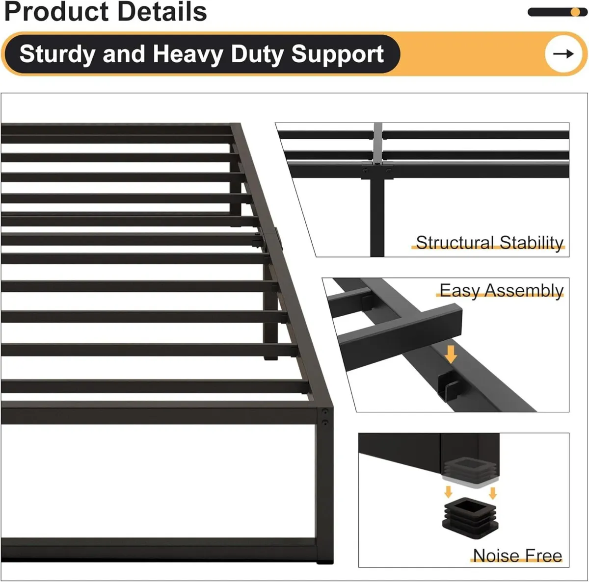 King Size Bed Frame 150x200 cm Metal with Steel - Image 3