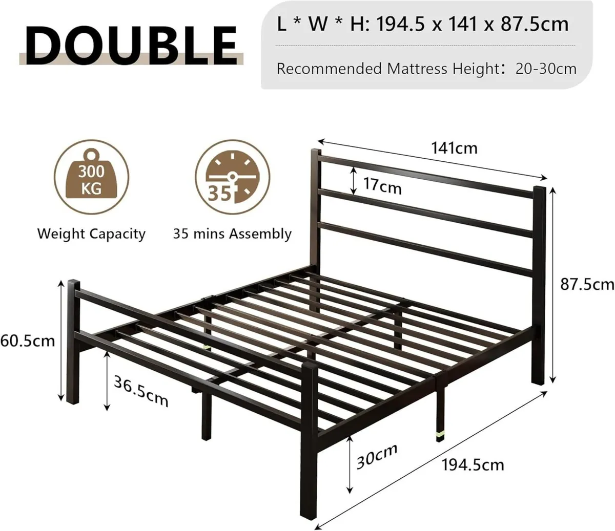 Metal Double Bed Frame With Stylish Headboard And - Image 2