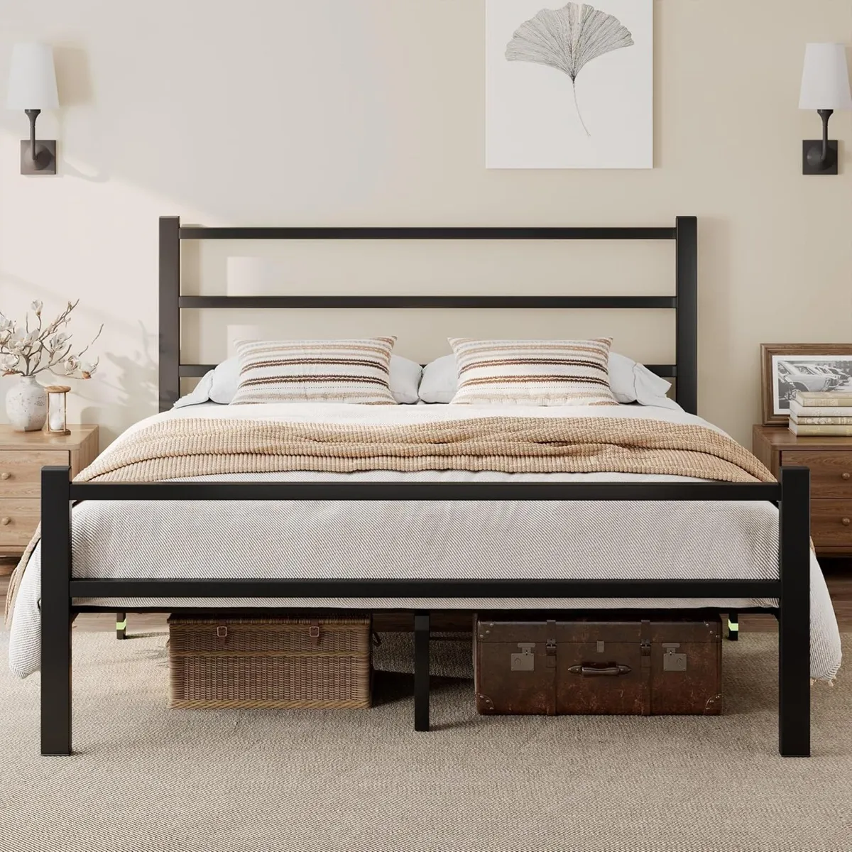 Metal Double Bed Frame With Stylish Headboard And - Image 1