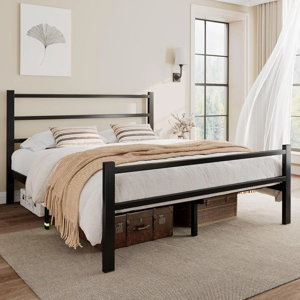 Metal Double Bed Frame With Stylish Headboard And - Image 3