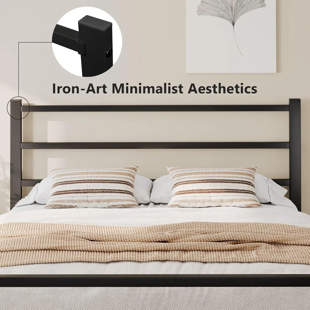 Metal Double Bed Frame With Stylish Headboard And - Image 4