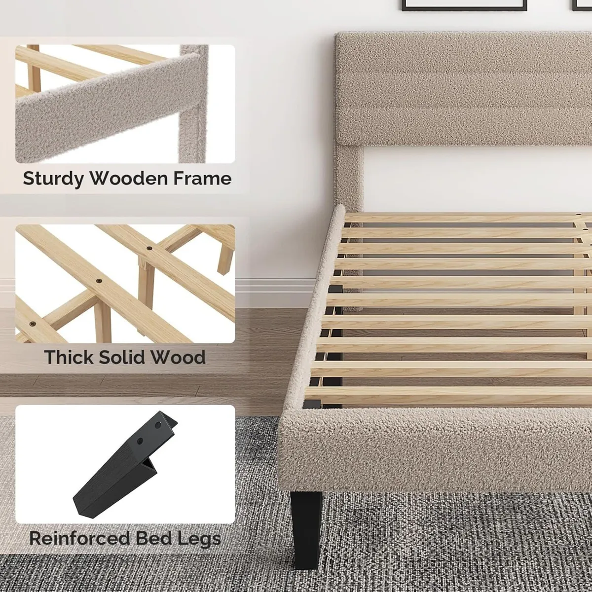 5ft King Bed Frame Noise-Free Upholstered - Image 3