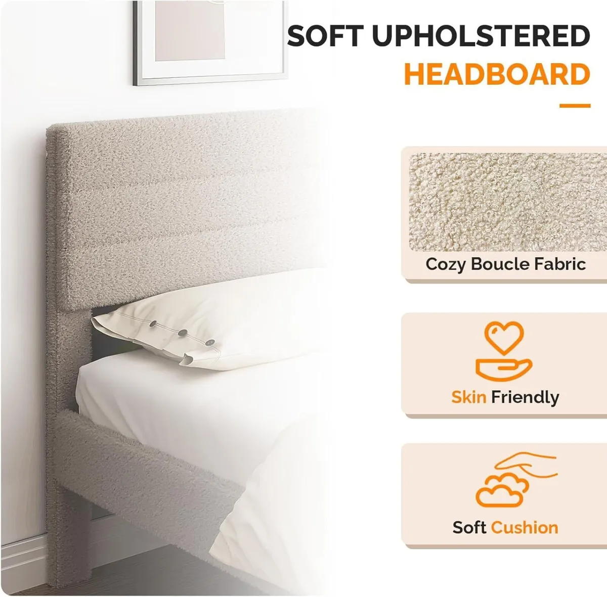 5ft King Bed Frame Noise-Free Upholstered - Image 4