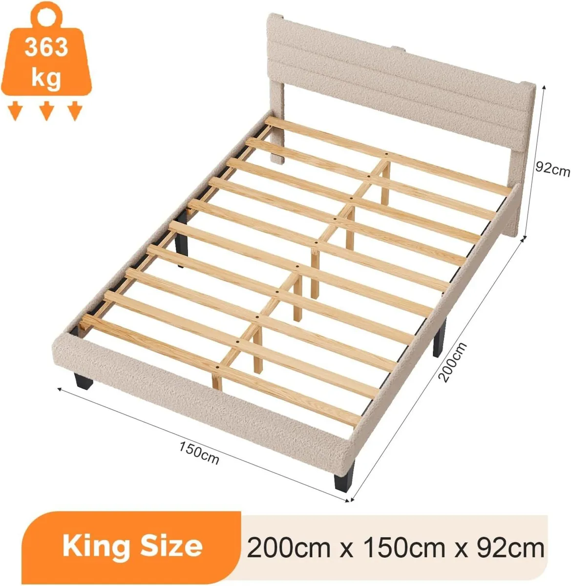 5ft King Bed Frame Noise-Free Upholstered - Image 2