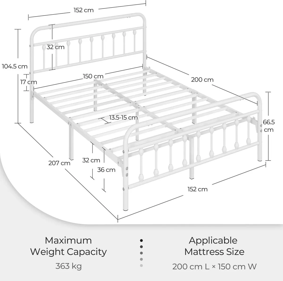 5ft King Bed Frame Vintage Iron Platform with - Image 2