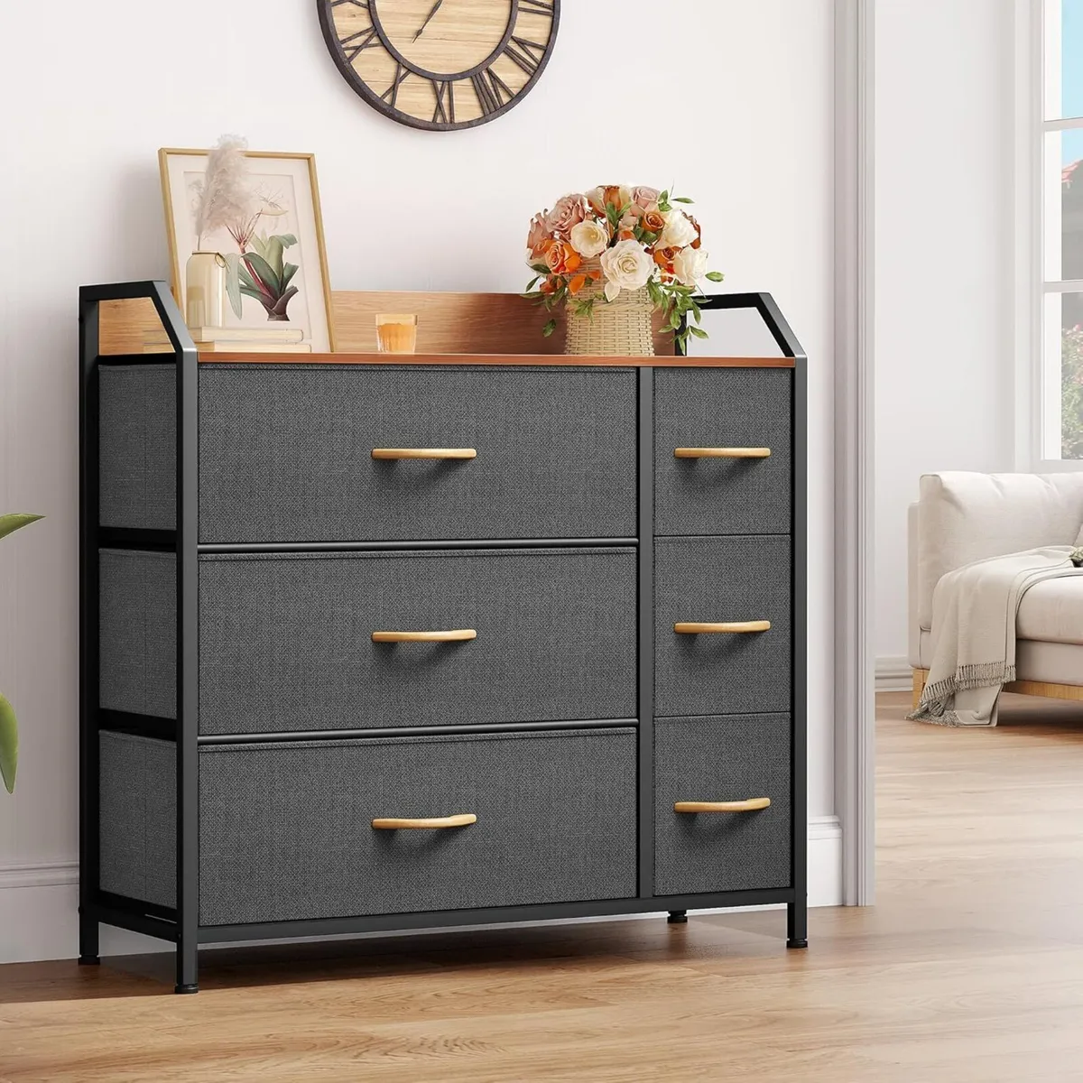 Chest of Drawer with 6 Drawers for Bedroom Fabric - Image 2