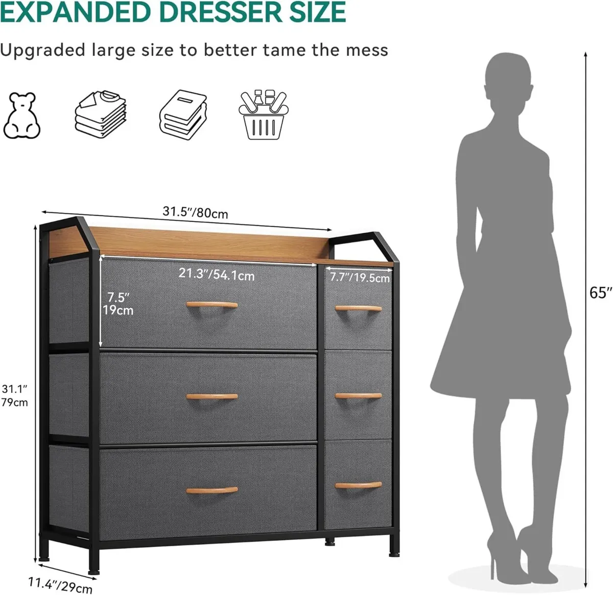 Chest of Drawer with 6 Drawers for Bedroom Fabric - Image 3