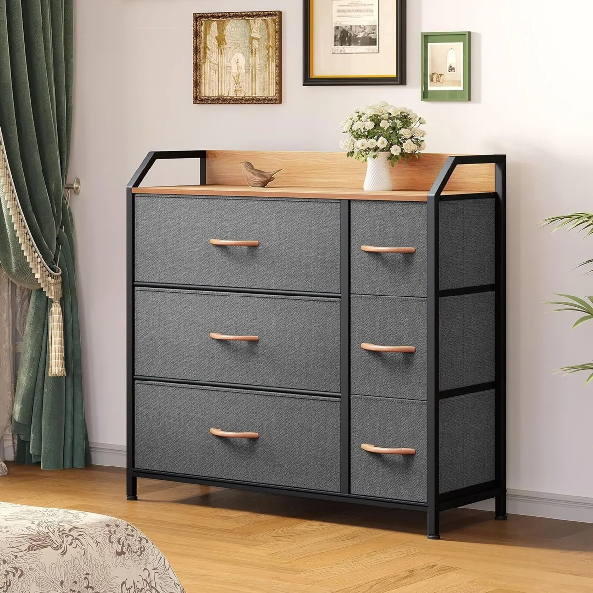 Chest of Drawer with 6 Drawers for Bedroom Fabric - Image 4