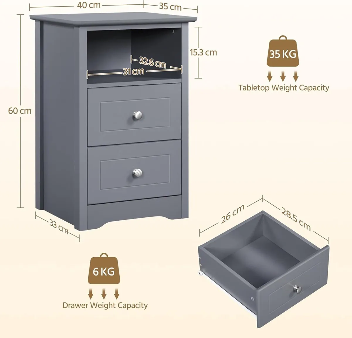 Bedside Tables Set of 2 Wooden Nightstand with - Image 3