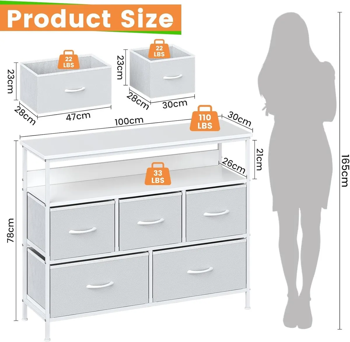 Chest of Drawers 5 Dresser with TV Stand Metal - Image 2