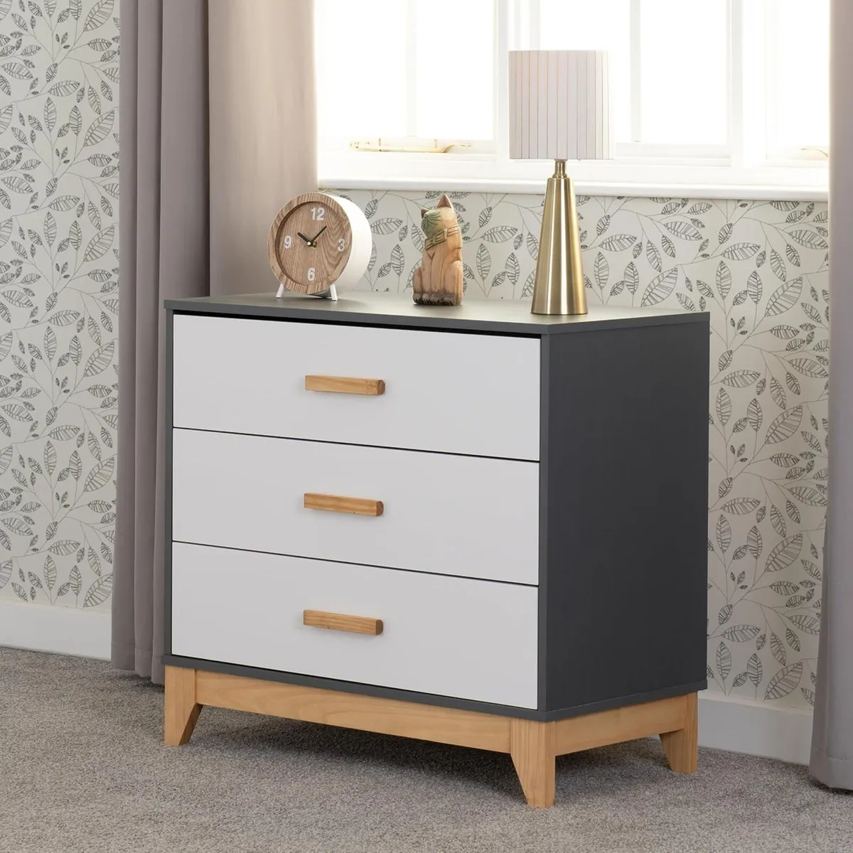 Cleveland 3 Drawer Chest in White/Grey Metal - Image 2