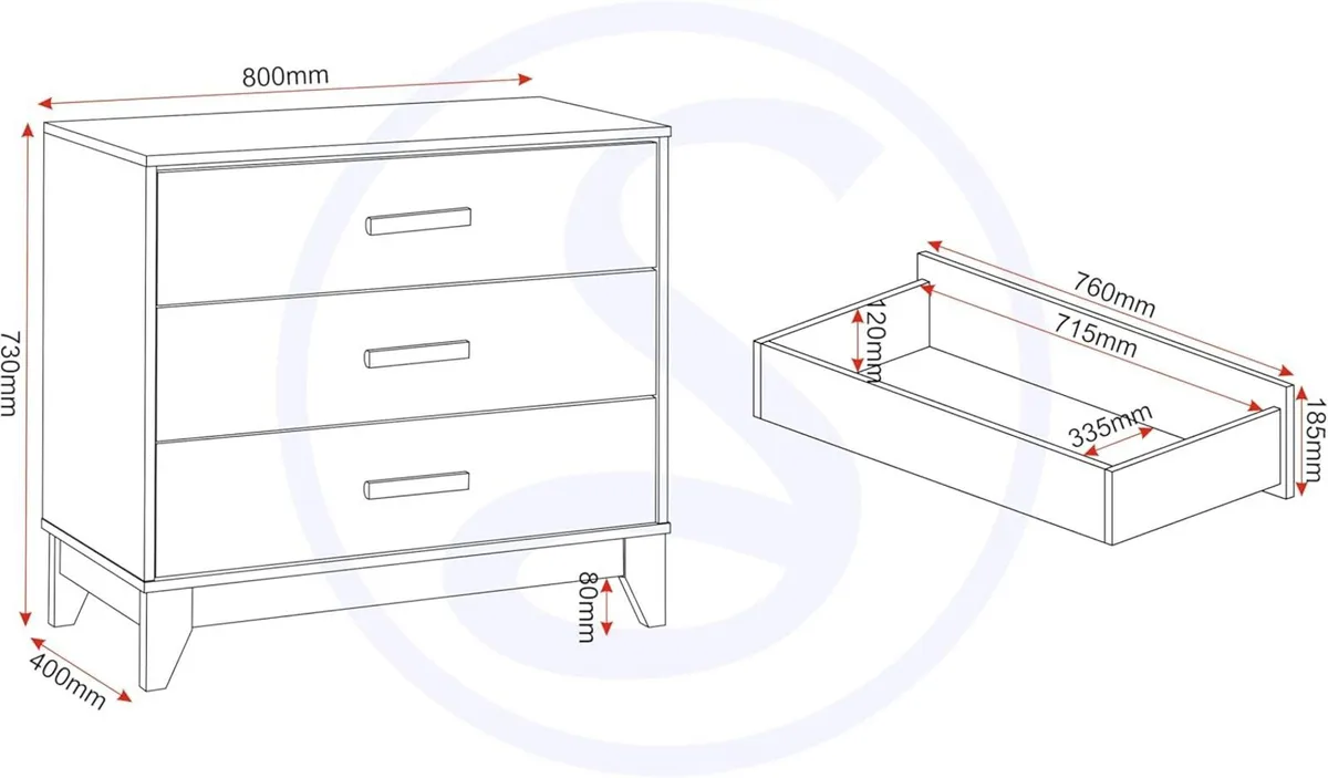 Cleveland 3 Drawer Chest in White/Grey Metal - Image 3