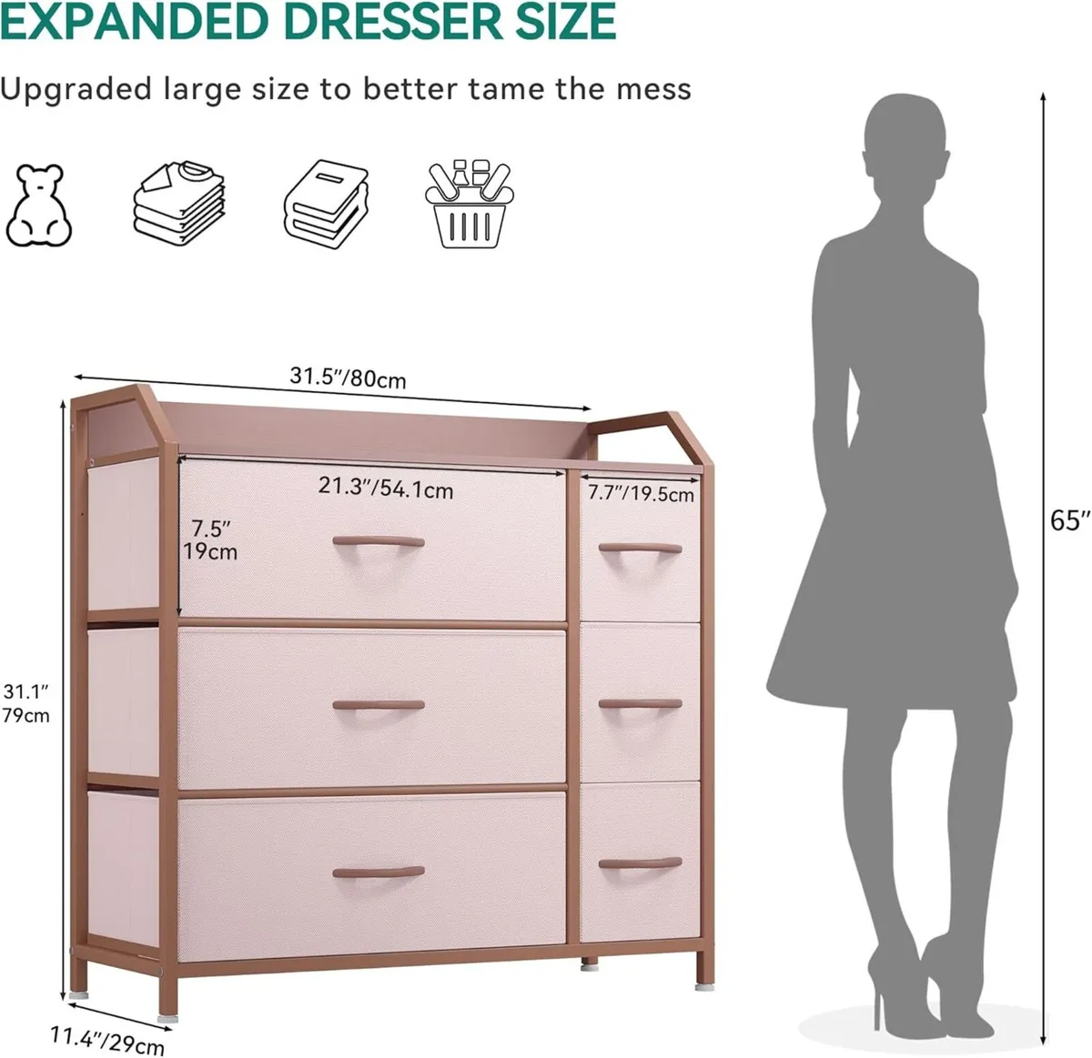 Chest of Drawer with 6 Drawers for Bedroom Fabric - Image 3