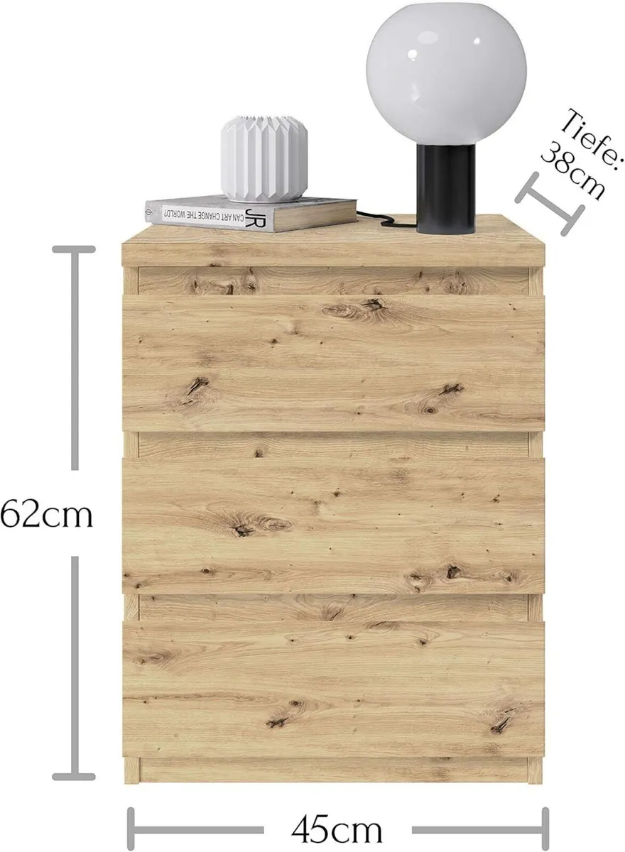 Bedside Table with Three Drawers in Artisan Oak - Image 3
