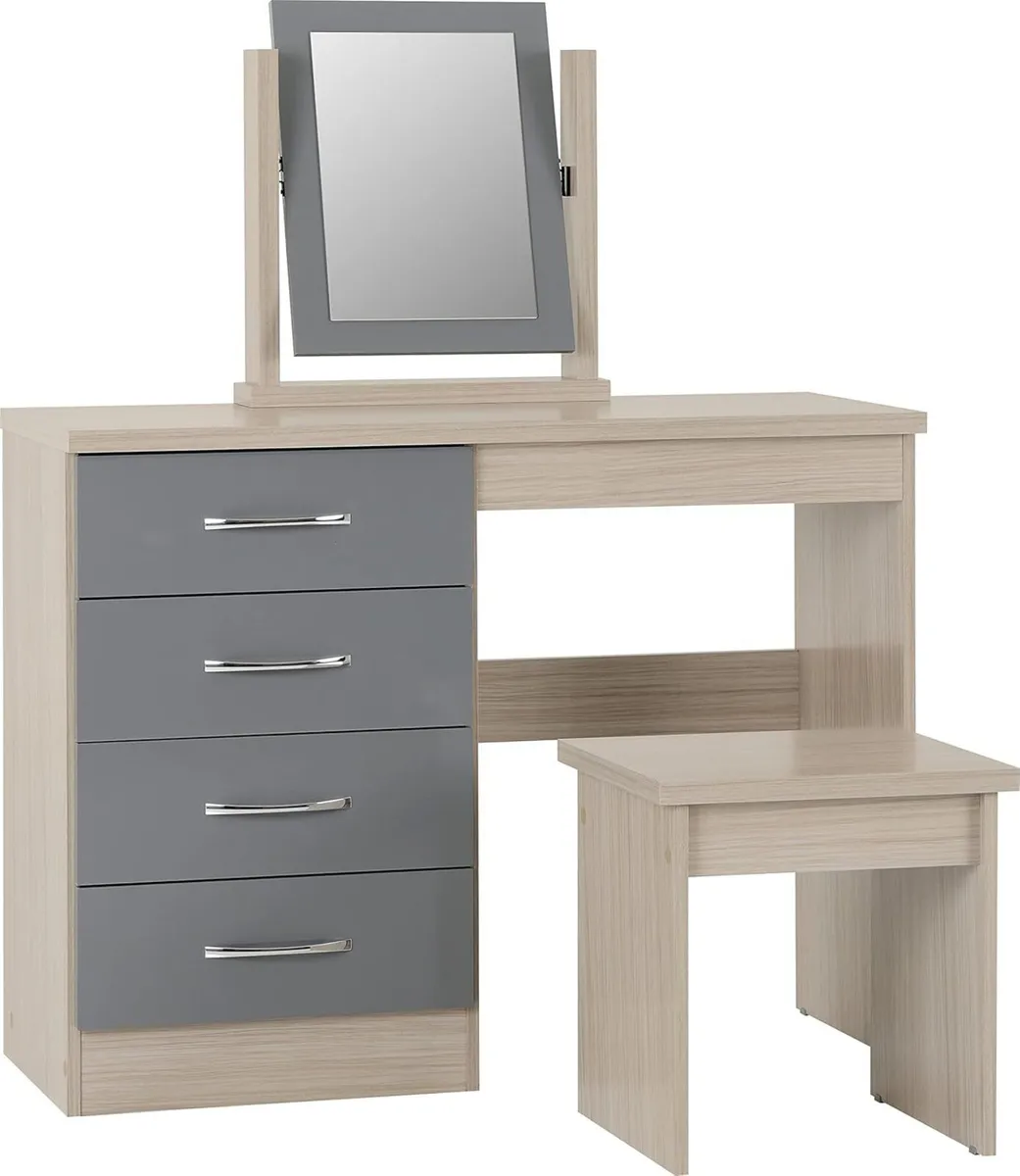 Nevada Dressing Table Set in Grey Gloss/Light Oak - Image 1