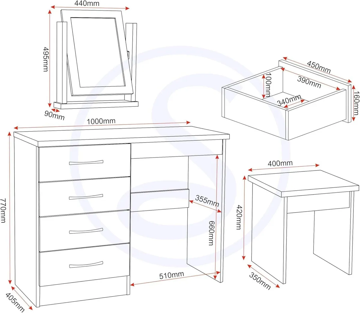 Nevada Dressing Table Set in Grey Gloss/Light Oak - Image 3