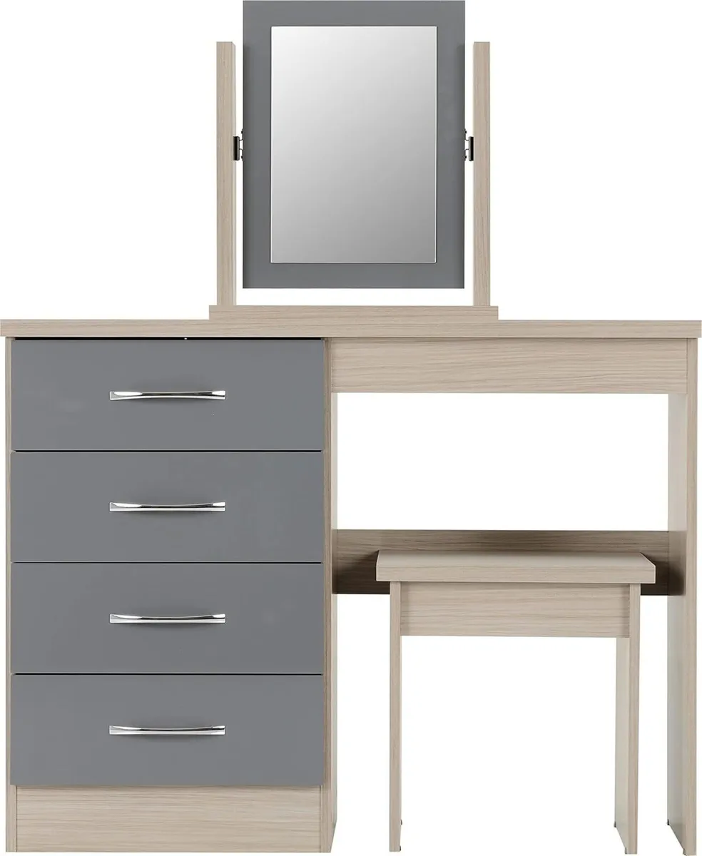 Nevada Dressing Table Set in Grey Gloss/Light Oak - Image 4