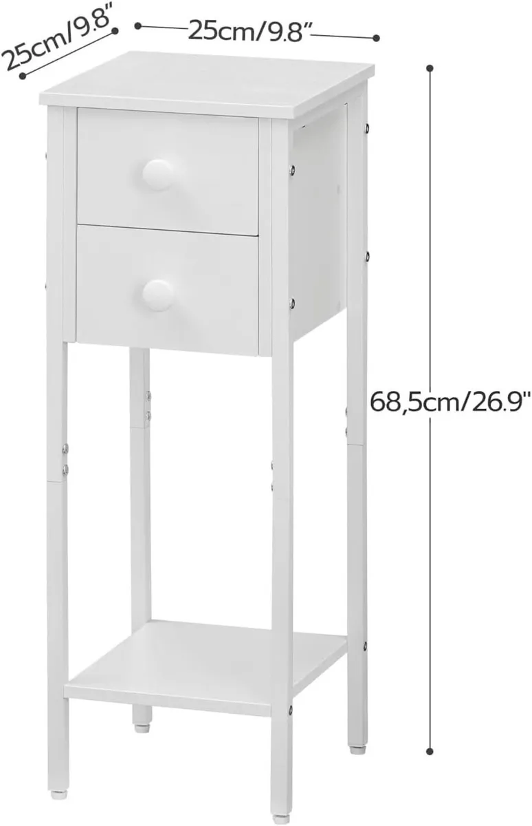 Narrow Bedside Table Set of 2 Slim Telephone with - Image 3