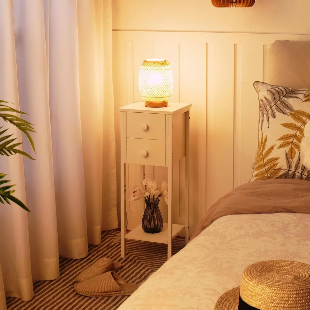 Narrow Bedside Table Set of 2 Slim Telephone with - Image 2