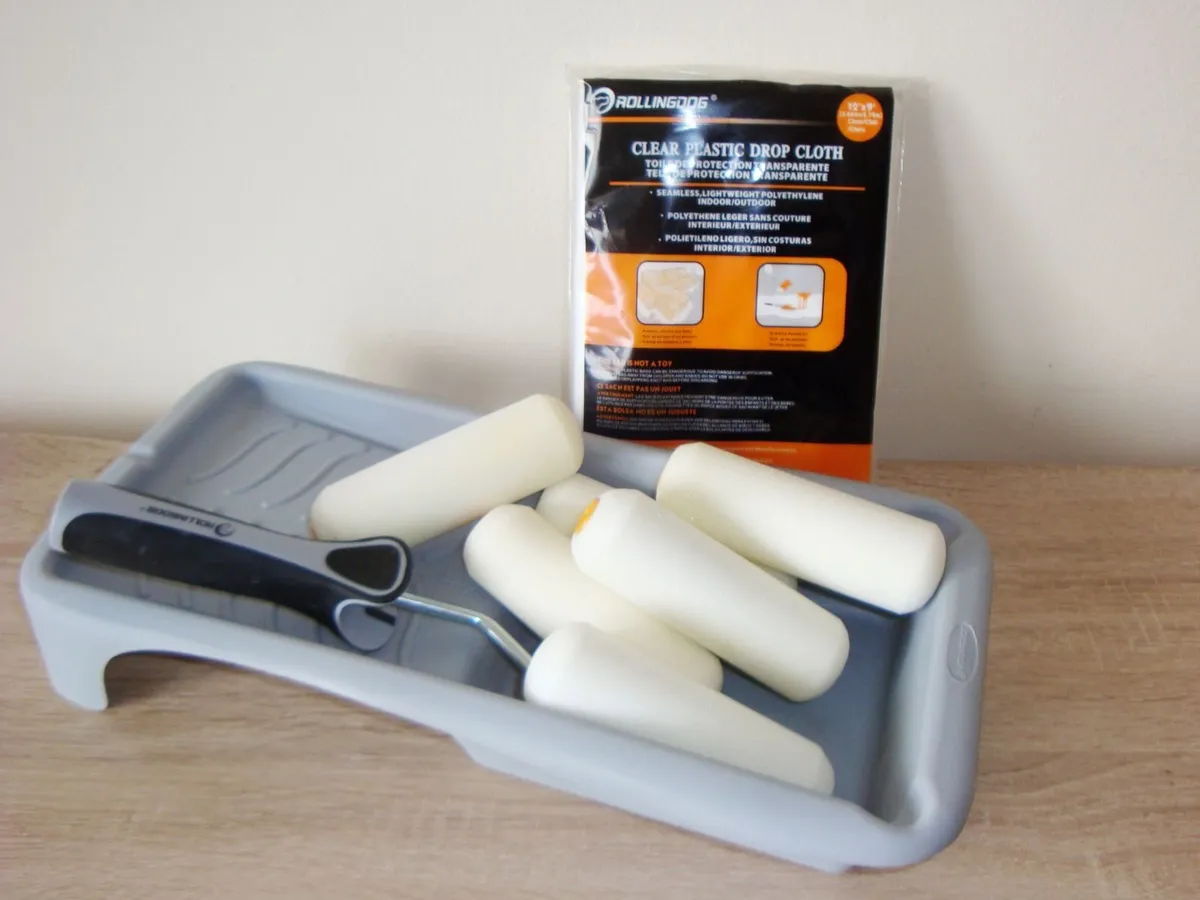 Drop cloth and paint tool set small paint roller - Image 1