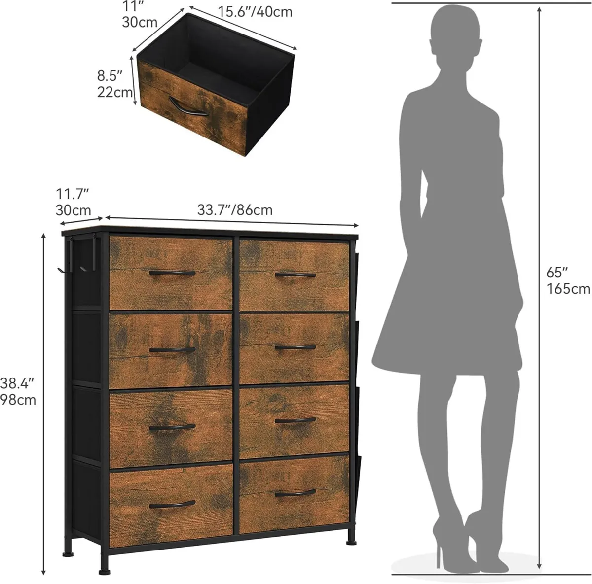 Chest of Drawer with 8 Drawers for Bedroom Fabric - Image 3