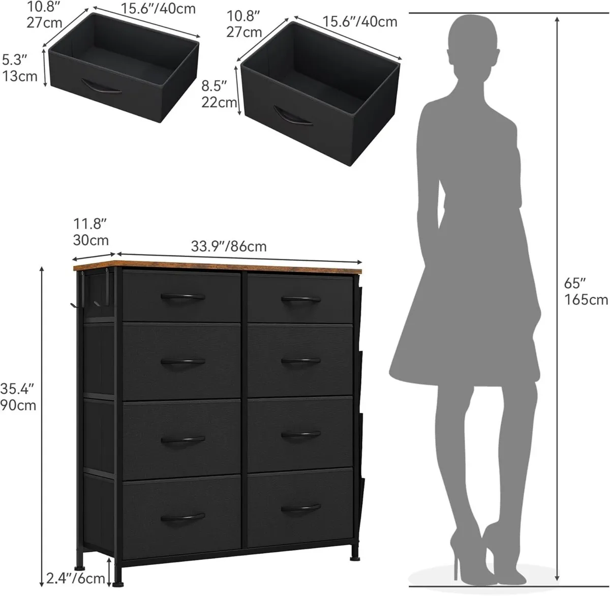 Chest of Drawers Dresser with side pockets hooks - Image 3