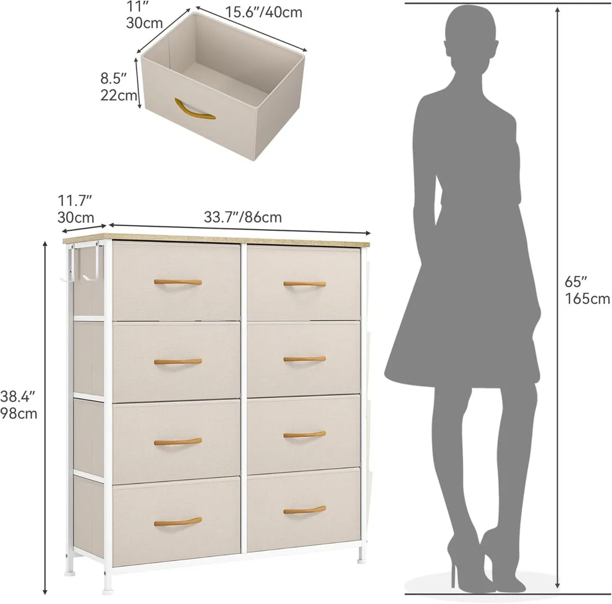 Chest of Drawers Dresser with side pockets hooks - Image 3