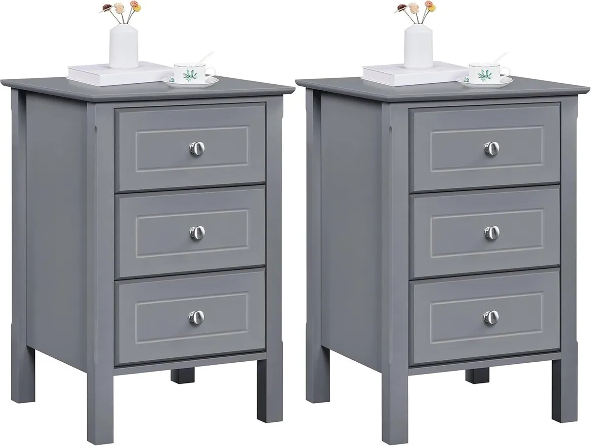 Bedside Tables Set of 2 Wooden Nightstand with 3 - Image 1