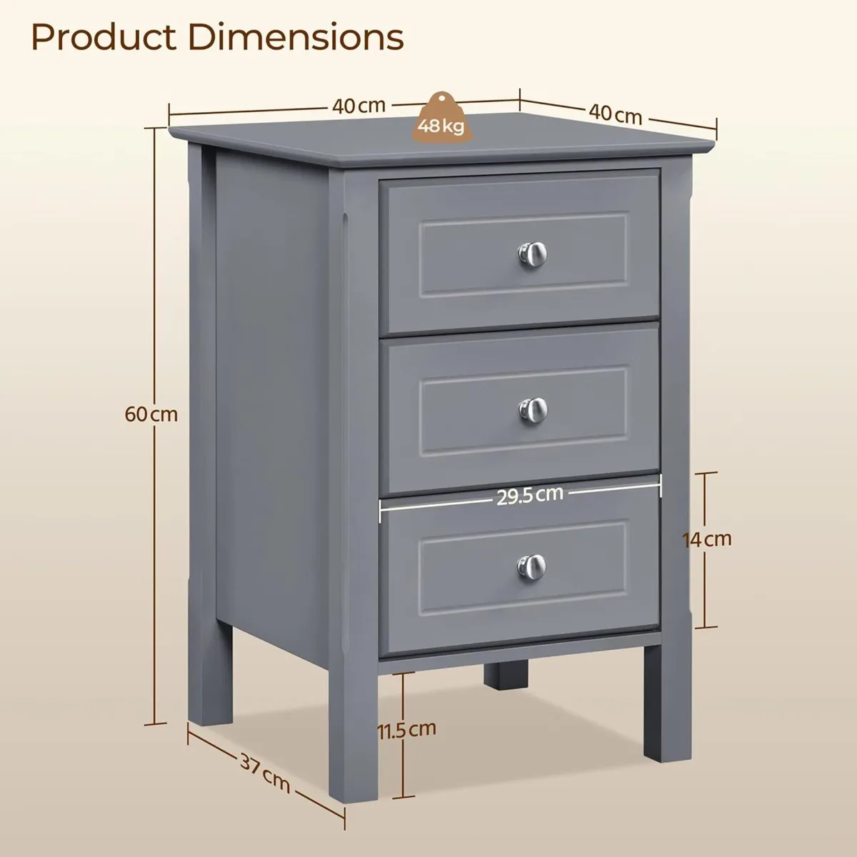 Bedside Tables Set of 2 Wooden Nightstand with 3 - Image 3