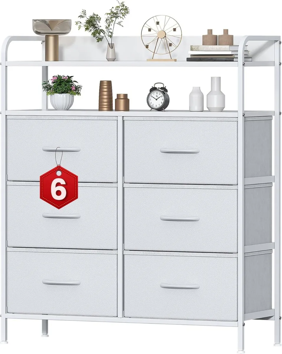 6 Drawer Fabric Chest Of Drawers Double Wooden - Image 1