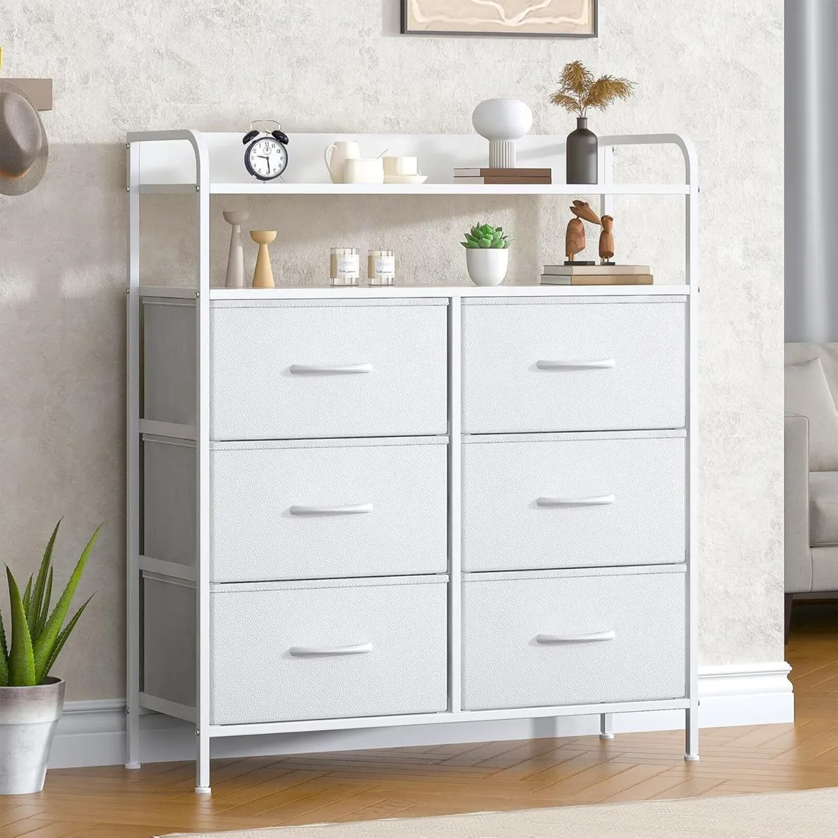 6 Drawer Fabric Chest Of Drawers Double Wooden - Image 2