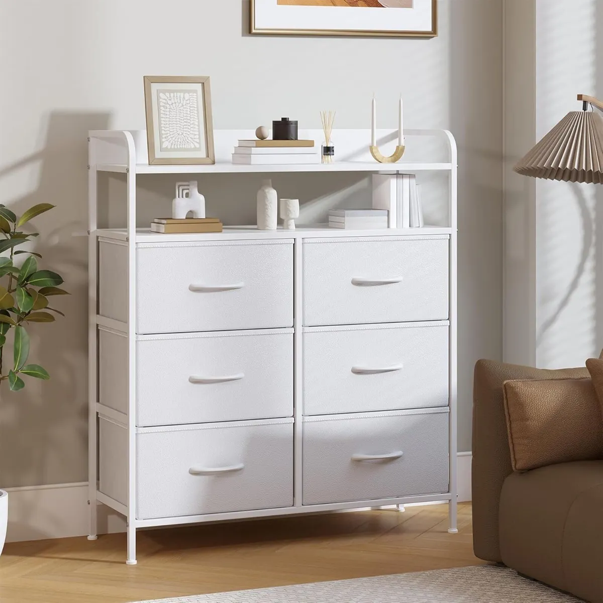 6 Drawer Fabric Chest Of Drawers Double Wooden - Image 4