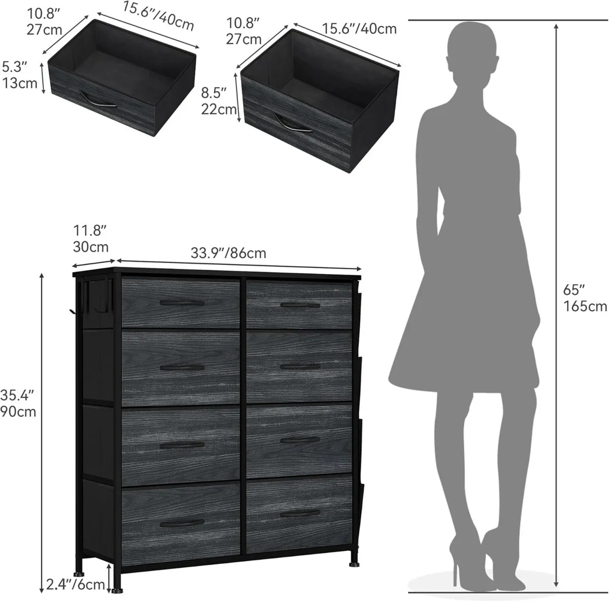 Chest of Drawer with 8 Drawers for Bedroom Fabric - Image 3
