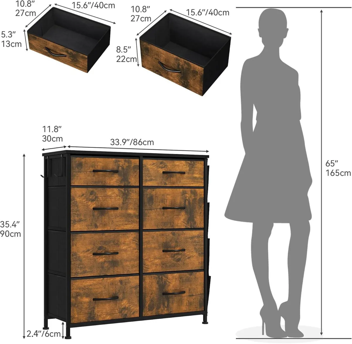 Chest of Drawer with 8 Drawers for Bedroom Fabric - Image 3