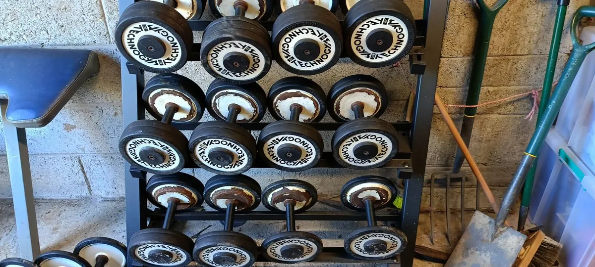 Dumbbells and rack, bench, dips station - Image 1