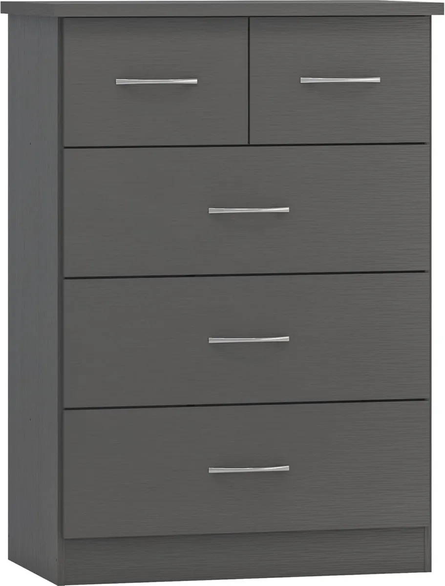 Nevada 3+2 Drawer Chest in 3D Effect Grey - Image 1