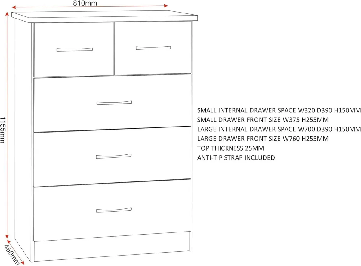 Nevada 3+2 Drawer Chest in 3D Effect Grey - Image 2