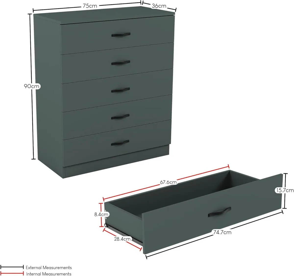 Riano 5 Drawer Chest of Metal Handles Runners - Image 2