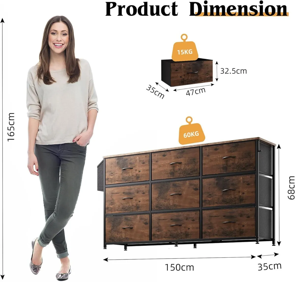 Fabric Chest of Drawers - Large TV Stand for - Image 3