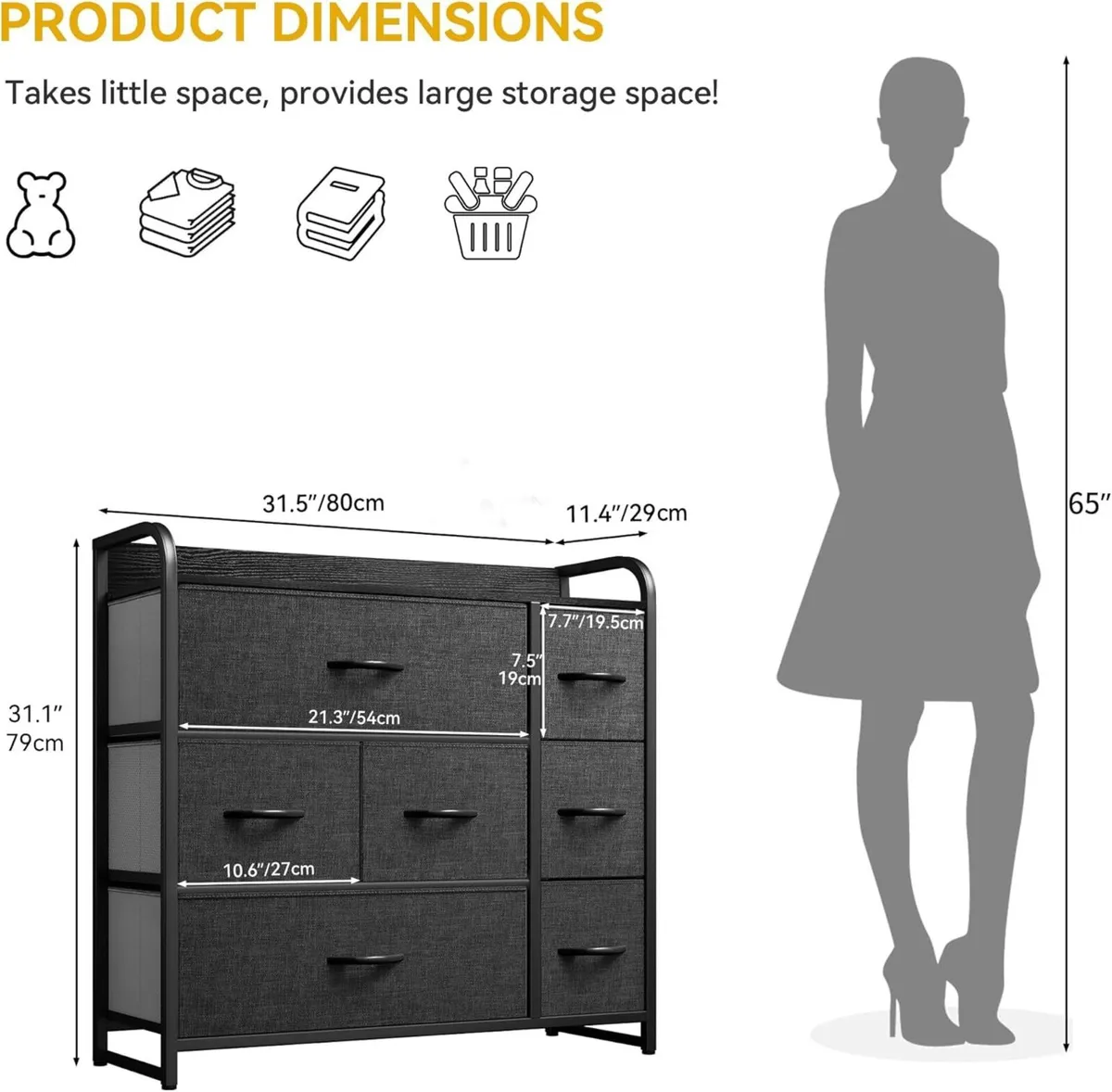 Chest of Drawers with 7 Fabric Cabinet Easy Pull - Image 3