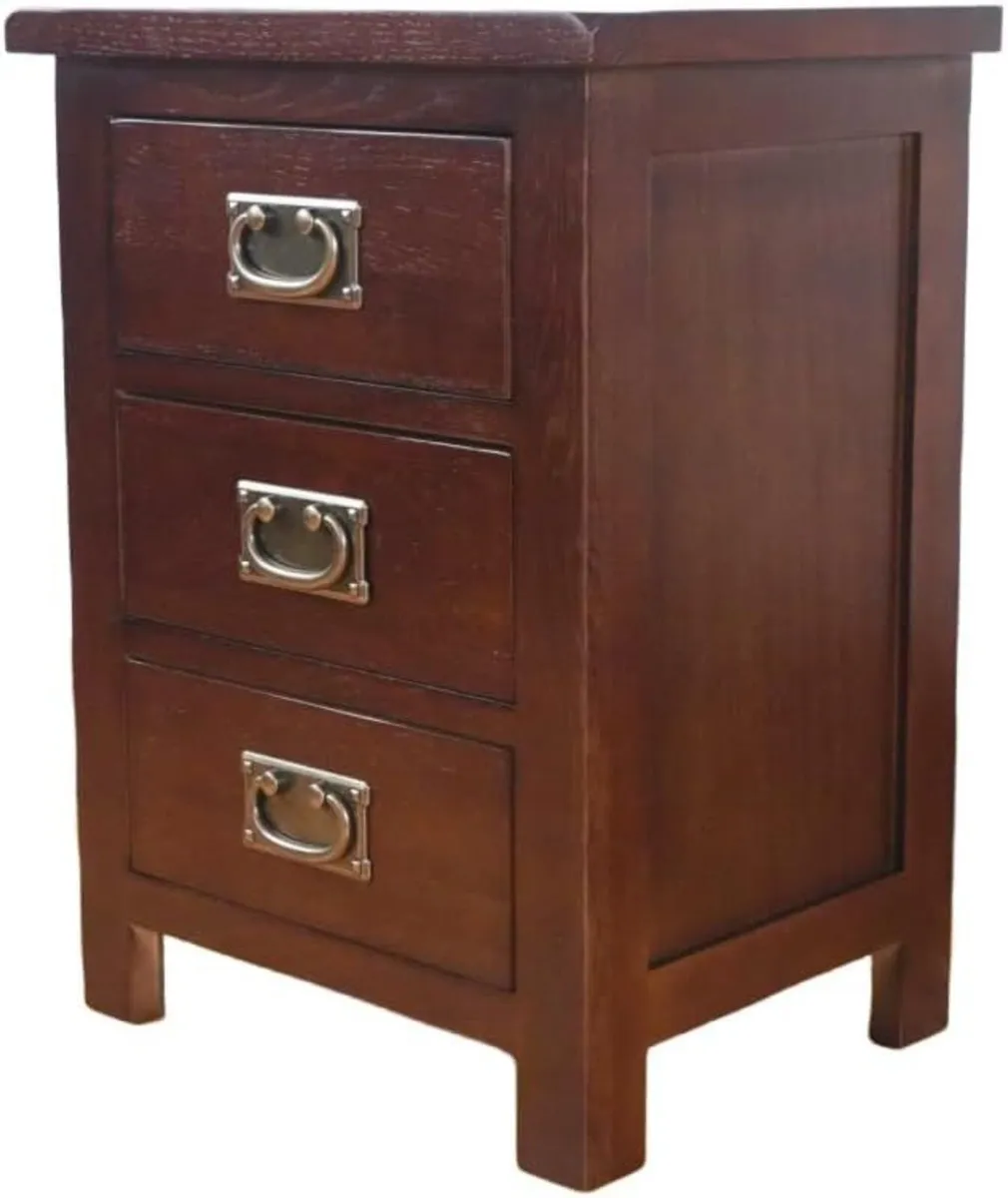 Solid Oak Bedside Tables Walnut Wooden 3 Drawers - Image 1