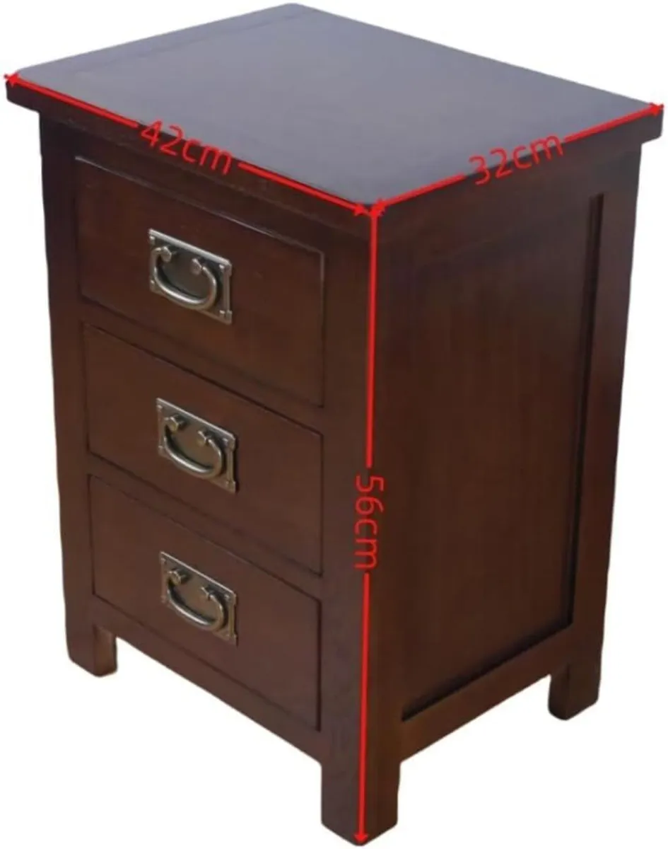 Solid Oak Bedside Tables Walnut Wooden 3 Drawers - Image 3