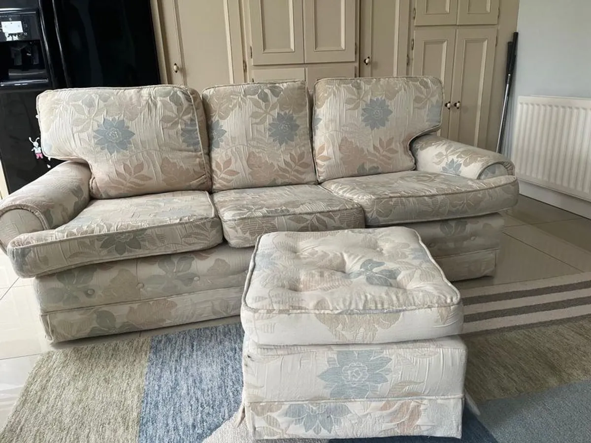 Three seater couch / sofa and matching footstool - Image 1
