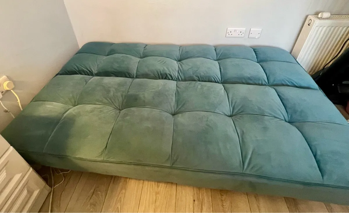 Turquoise velvet futon sofa bed - Image 2