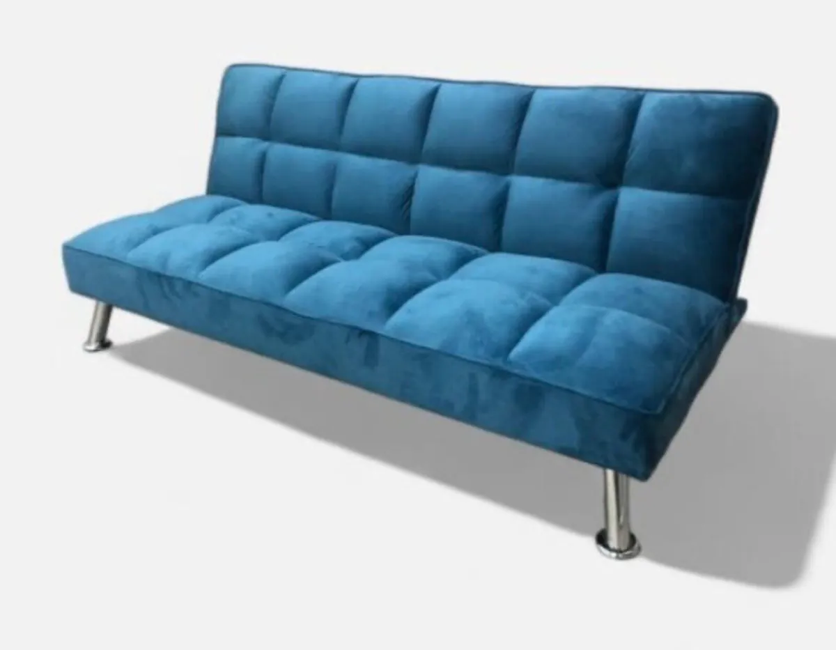 Turquoise velvet futon sofa bed - Image 3