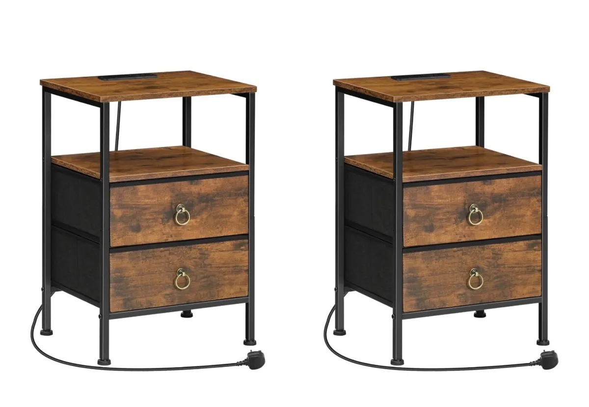 2 Bedside Table with Charging Station, Side Table - Image 1