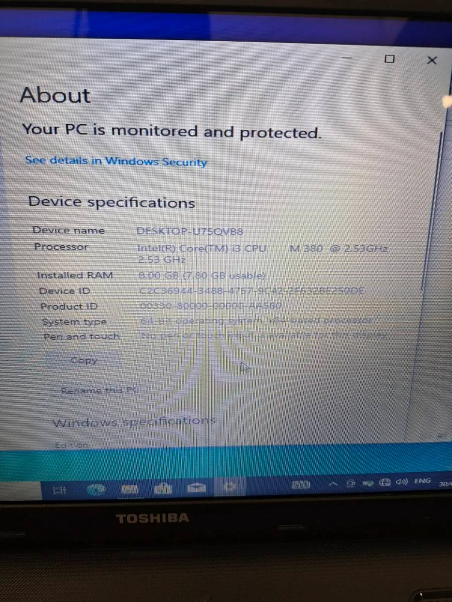 Toshiba Laptop, i3, 8gb, 128 ssd, win 10 - Image 2