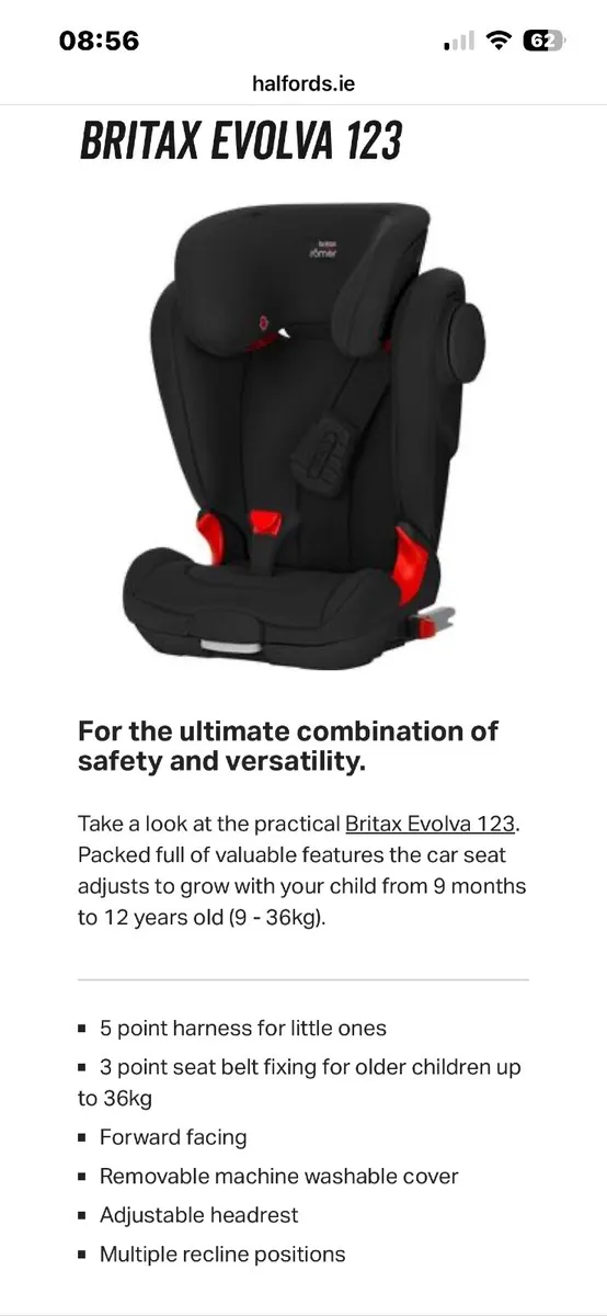 Britax Evolva isofix car seat 3-12 year olds - Image 1