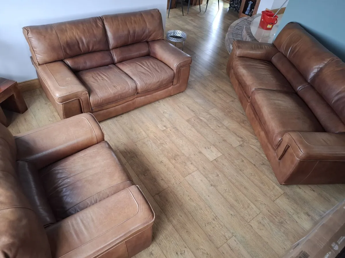 Brown Leather sofas 3+2+1 seater - Image 4